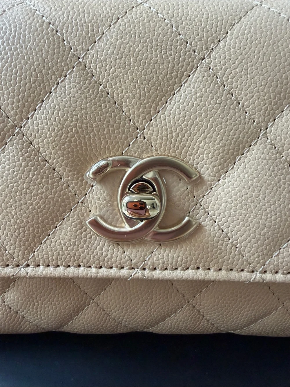 Chanel 24K AP4244 Micro Coco Handle Extra Mini Flap Beige Caviar Clutch GHW Bag